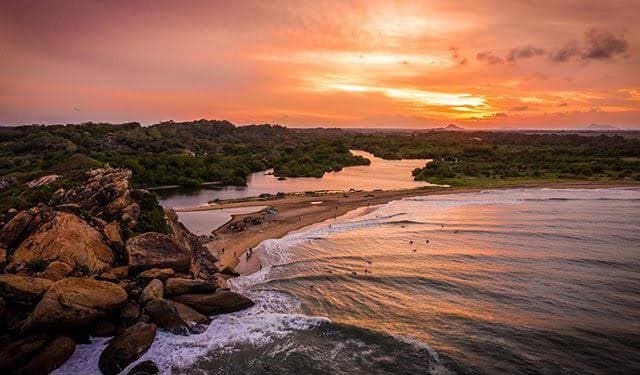 Arugam Bay coastline at sunset